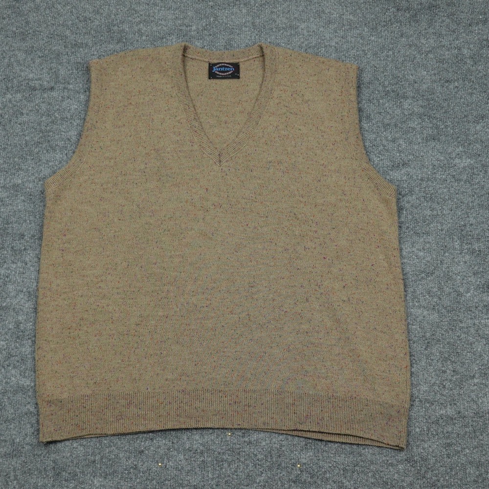 Vintage Jantzen Sweater Mens XL Tan Multi Speckled Orlon Acrylic V-Neck USA Made